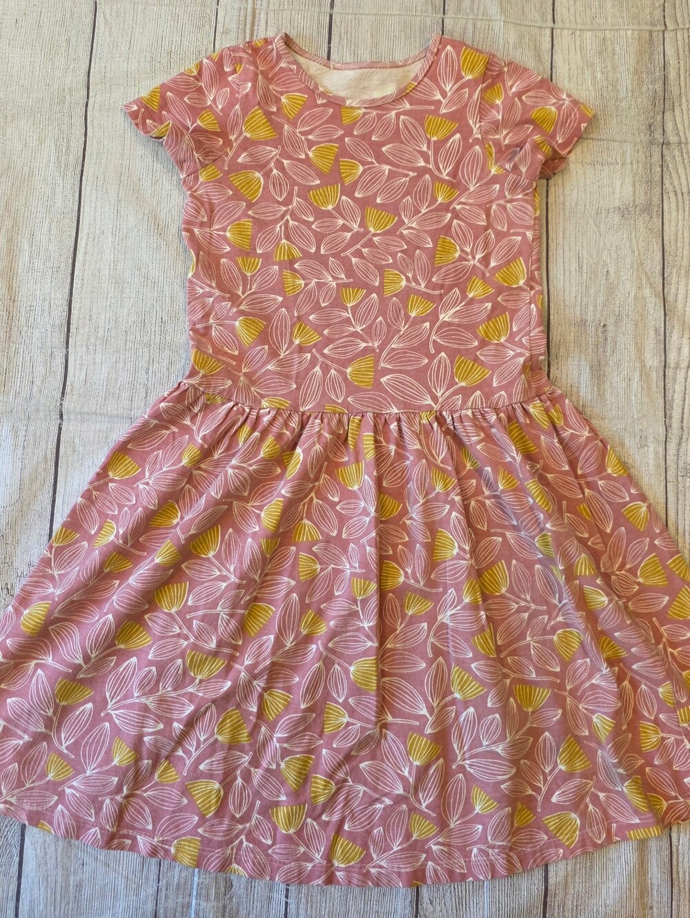 Winter Water Factory Girls Size 10 Leaf Print 100% Organic Cotton Dress Summer